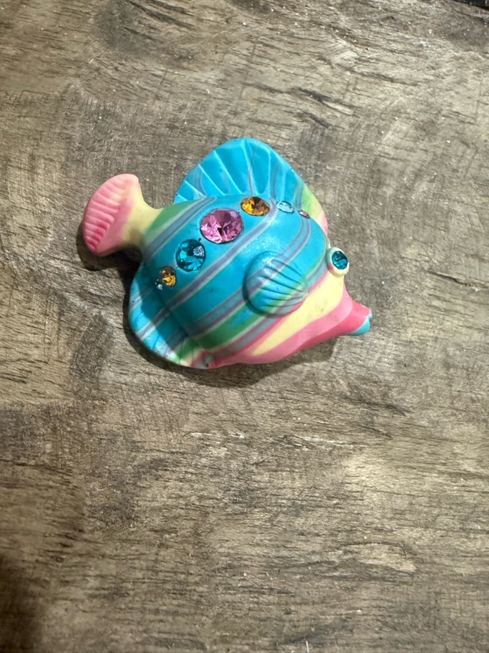 Vintage 3D Multicolored Rhinestone Fish Brooch